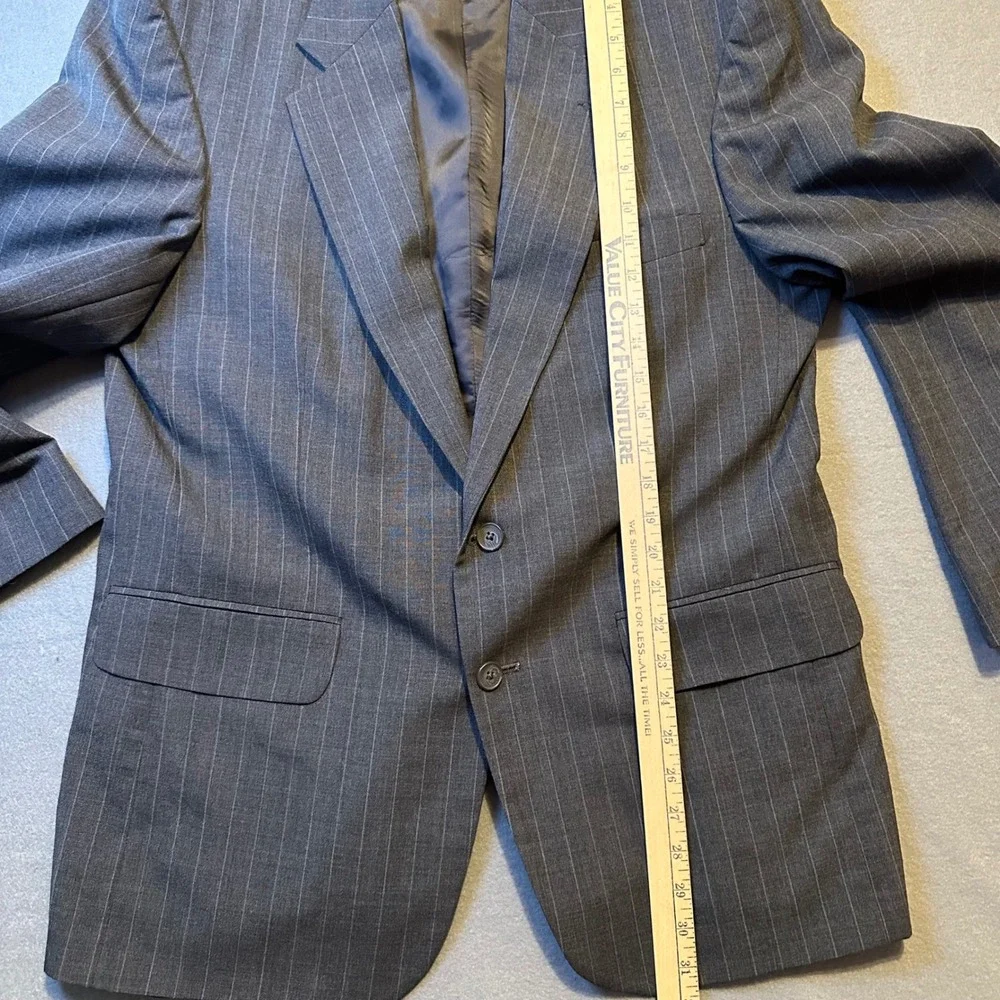 Lands End Mens 42R Grey Pinstripe 100% Worsted Wool Two Button Blazer Sport Coat